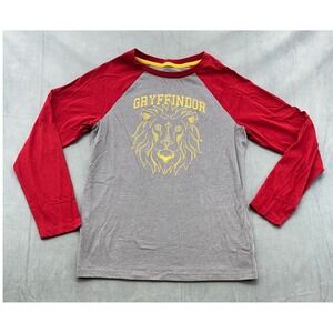 Harry Potter Juniors Teen XL Gryffindor Lion Raglan 3/4 Sleeve Shirt Gray Red